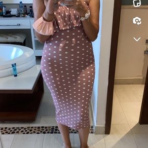 Soft pink polka dot dress size medium strapless